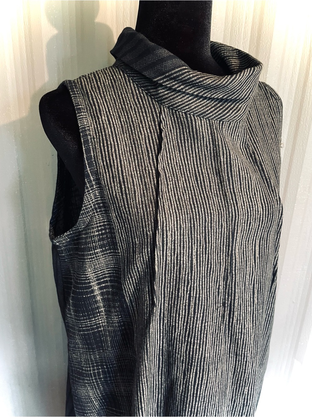 Mao Mam Artisan Midi Dress Black Lagenlook Mori Cotton Boho Pockets S/M Thailand